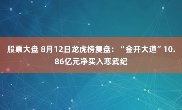 股票大盘 8月12日龙虎榜复盘：“金开大道”10.86亿元净买入寒武纪